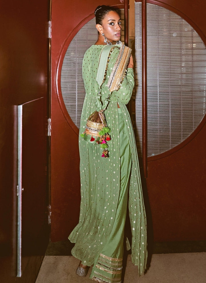 Rishi and Vibhuti Pastel Green Chanderi Kurta Pants SetFabilicious Fashion