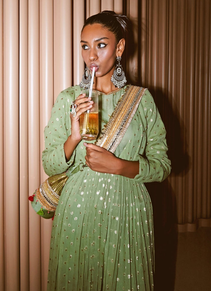Rishi and Vibhuti Pastel Green Chanderi Kurta Pants SetFabilicious Fashion