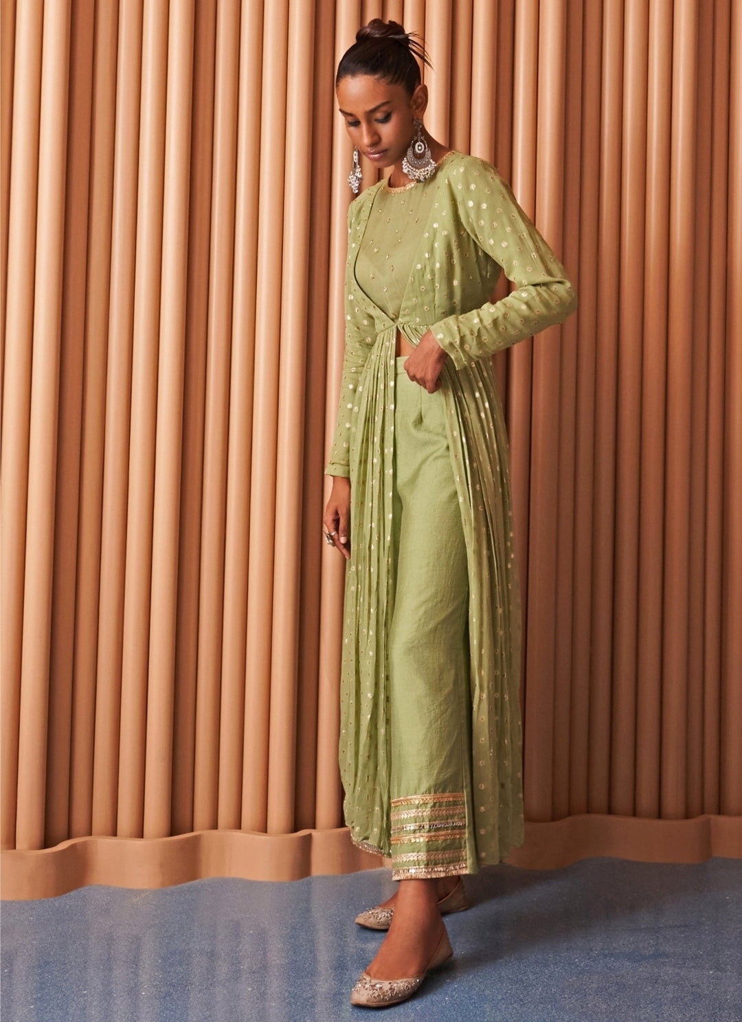 Rishi and Vibhuti Pastel Green Chanderi Kurta Pants SetFabilicious Fashion