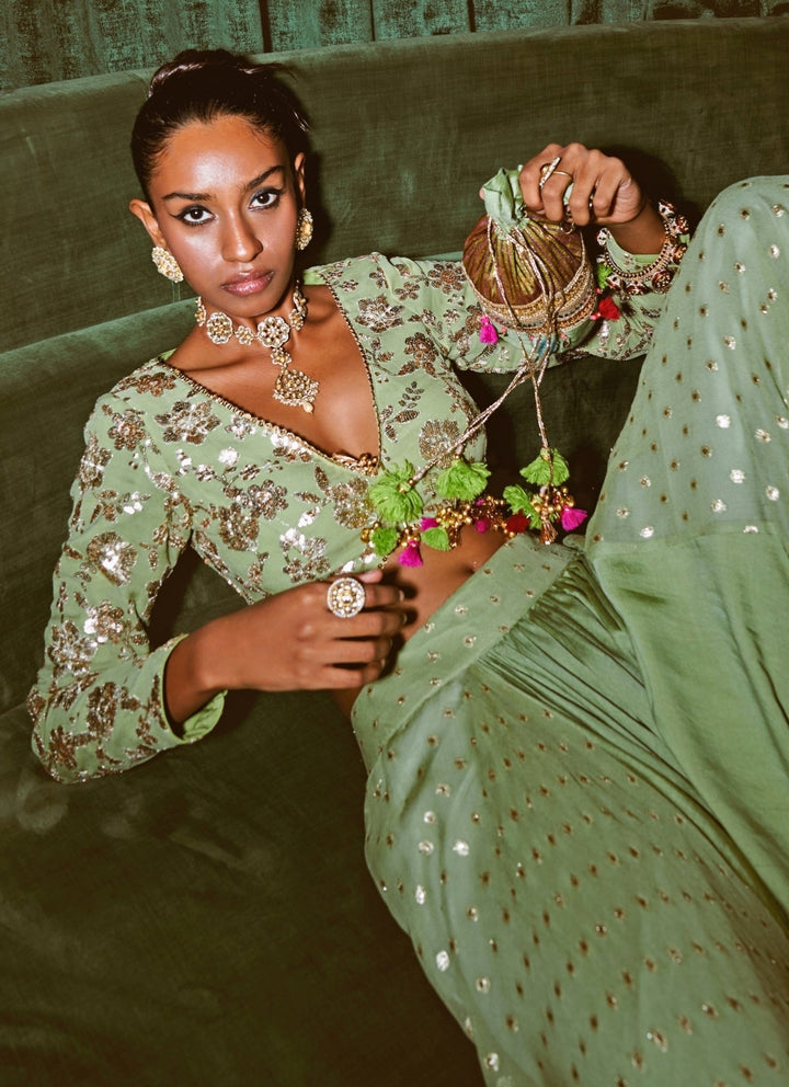 Rishi and Vibhuti Pastel Green Chanderi Lehenga SetFabilicious Fashion