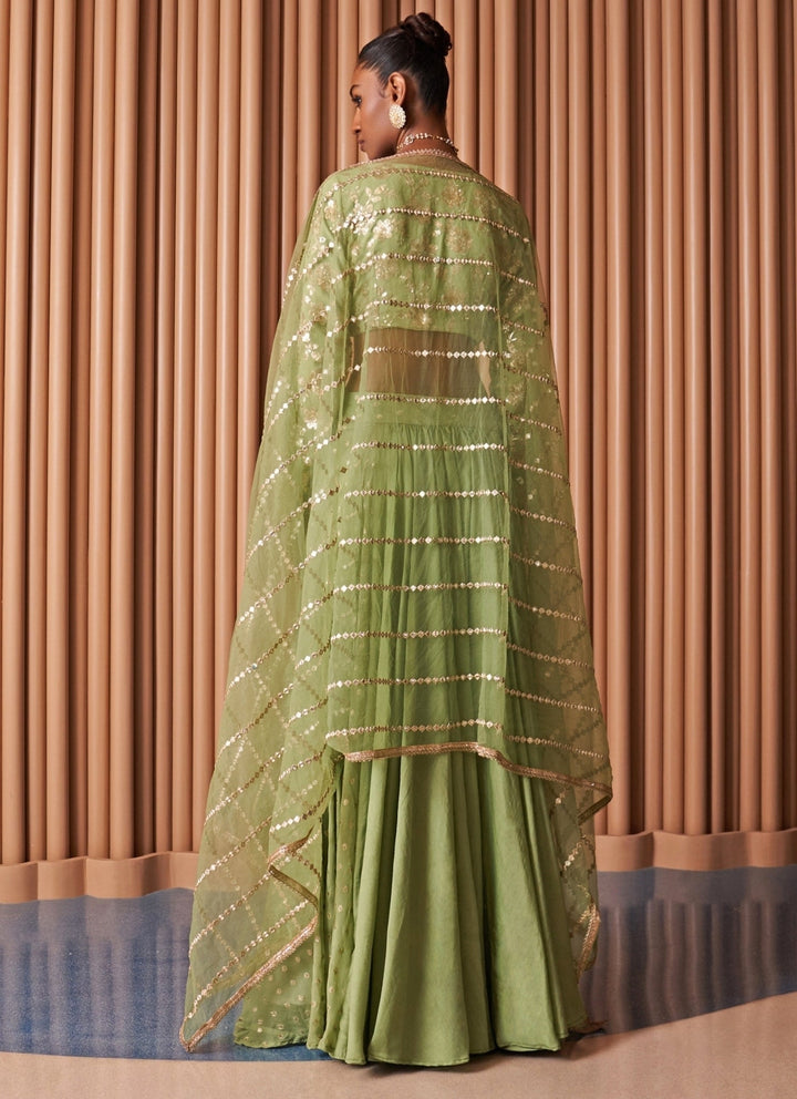 Rishi and Vibhuti Pastel Green Chanderi Lehenga SetFabilicious Fashion