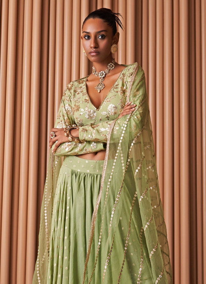 Rishi and Vibhuti Pastel Green Chanderi Lehenga SetFabilicious Fashion