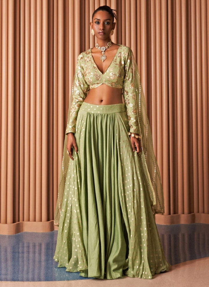Rishi and Vibhuti Pastel Green Chanderi Lehenga SetFabilicious Fashion