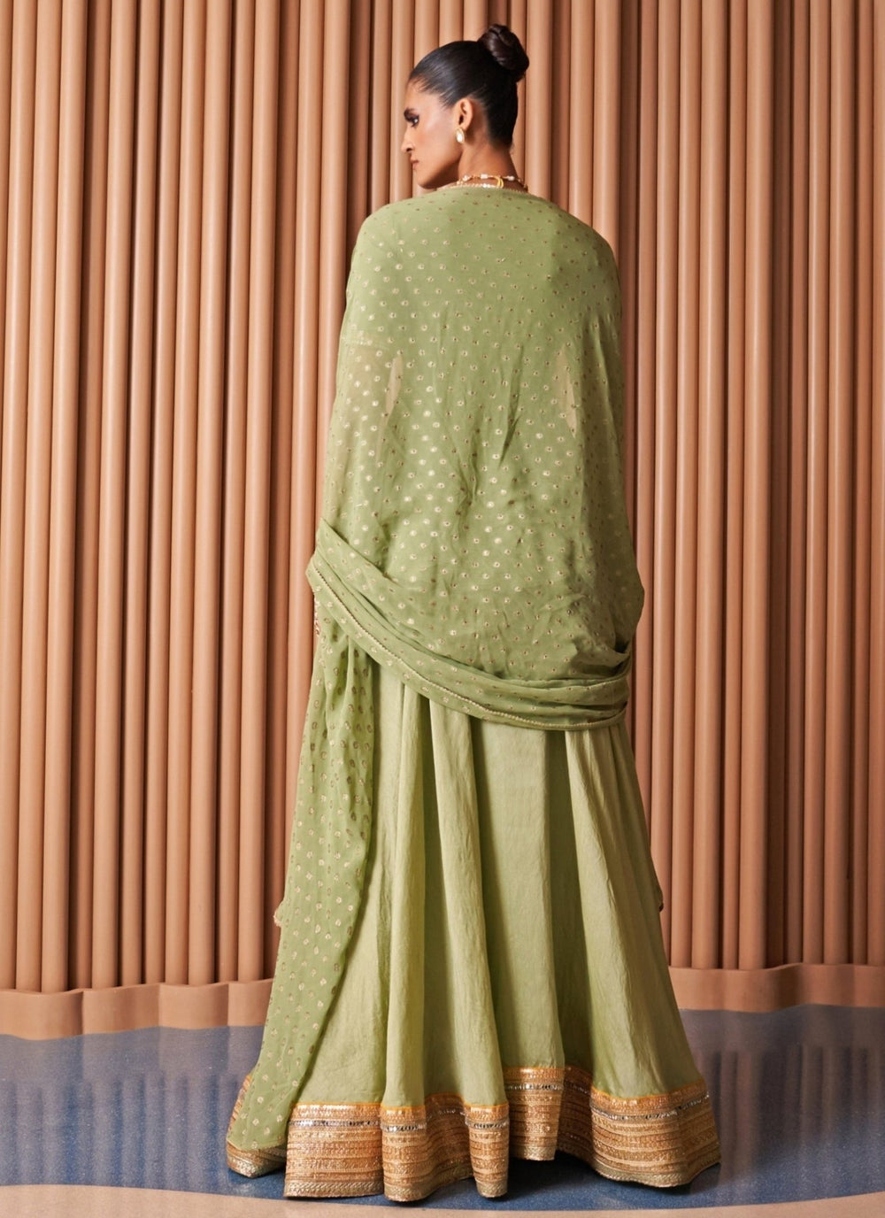 Rishi and Vibhuti Pastel Green Chanderi Peplum Kurta Lehenga SetFabilicious Fashion