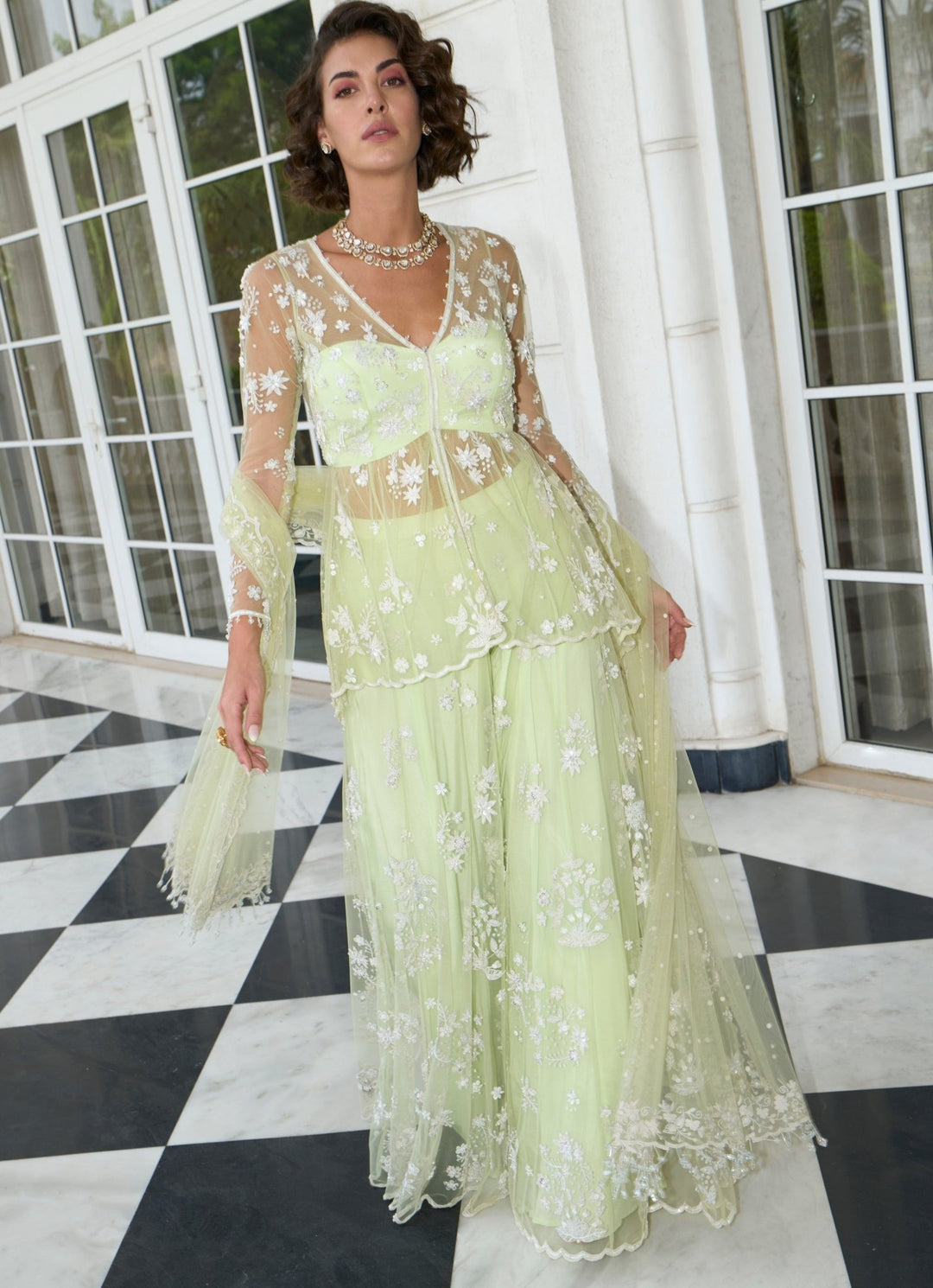 Pastel Green Embroidered Kurta Sharara Set Sanya Gulati - Fabilicious Fashion