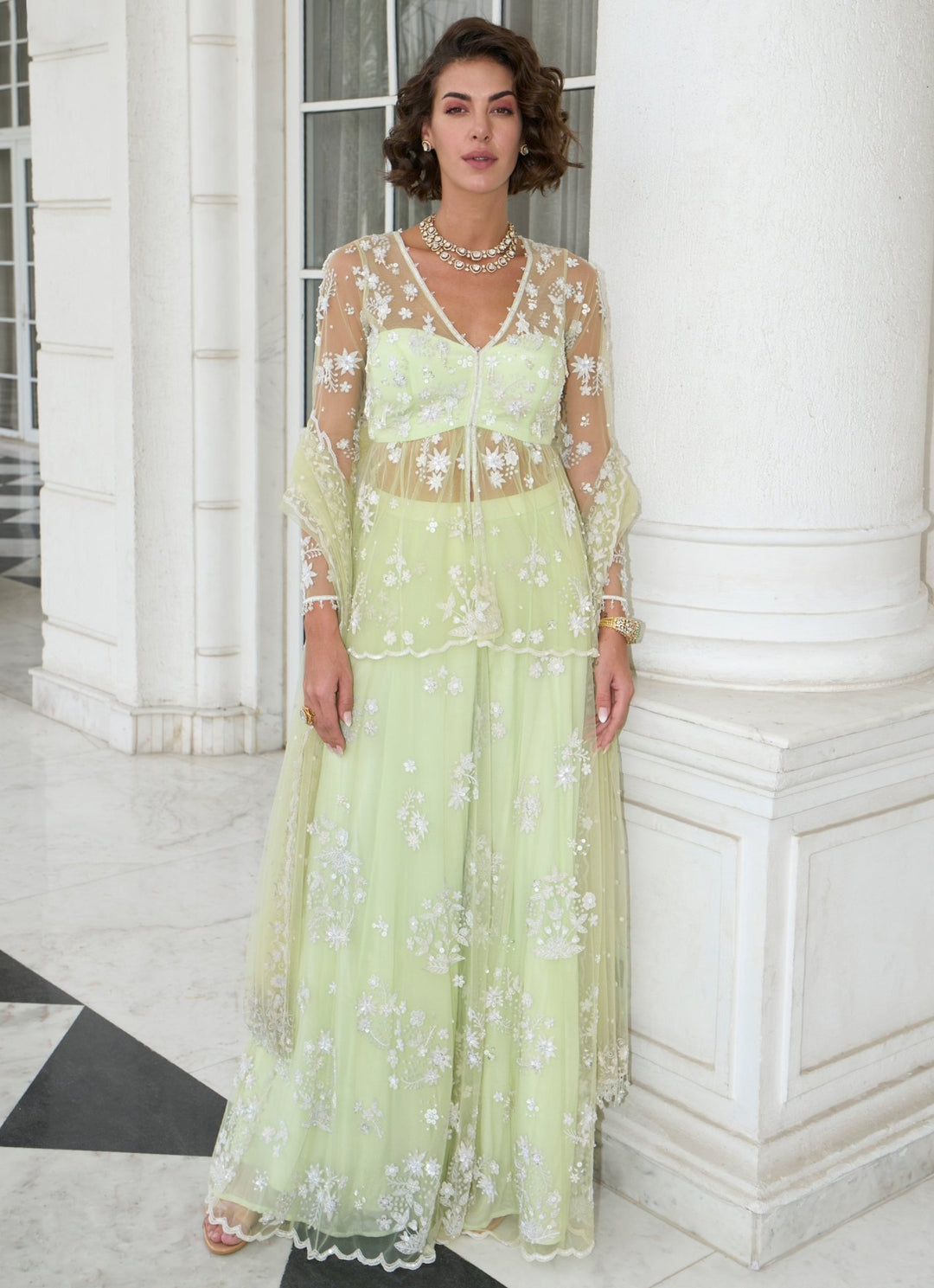Pastel Green Embroidered Kurta Sharara Set Sanya Gulati - Fabilicious Fashion