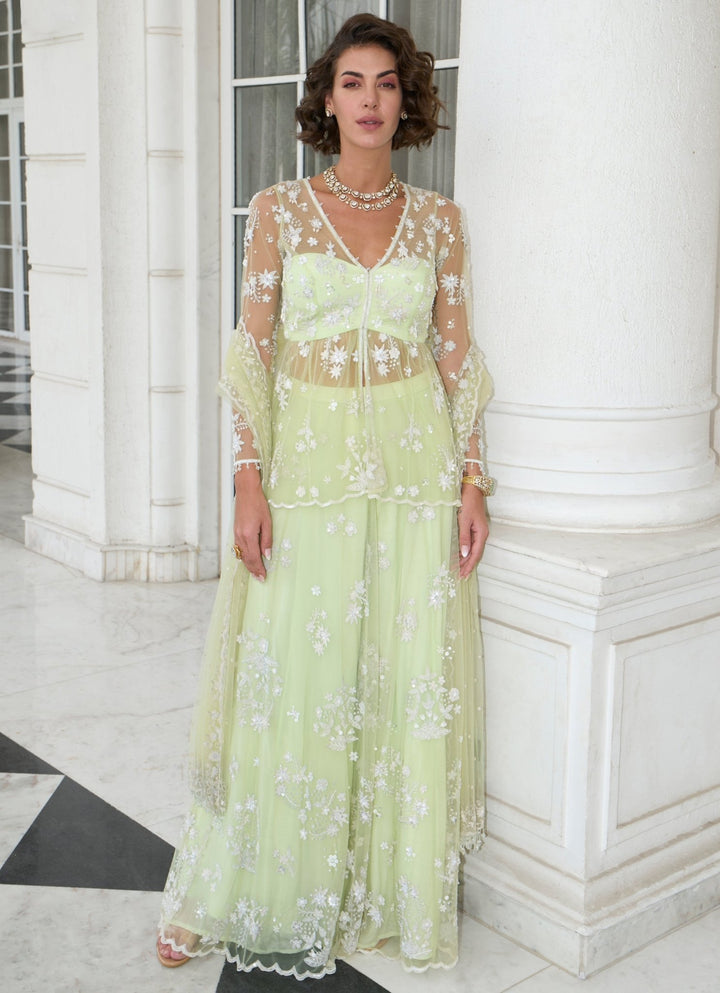 Pastel Green Embroidered Kurta Sharara Set Sanya Gulati - Fabilicious Fashion