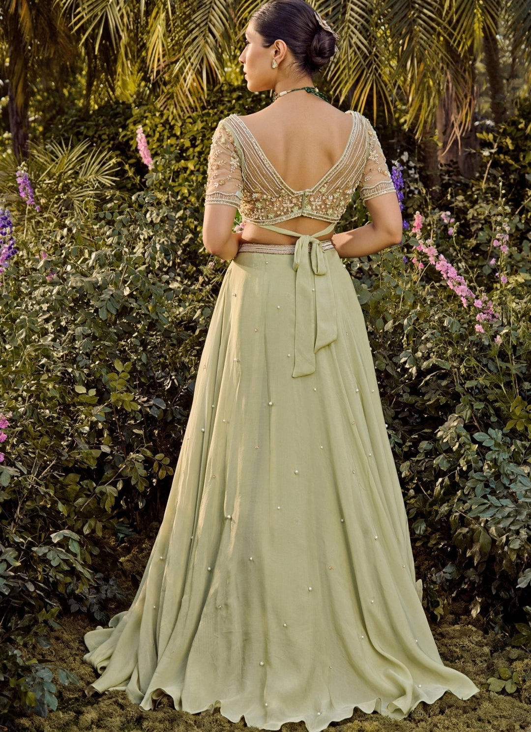 Pastel Green Embroidered Lehenga Set Parul Gandhi - Fabilicious Fashion