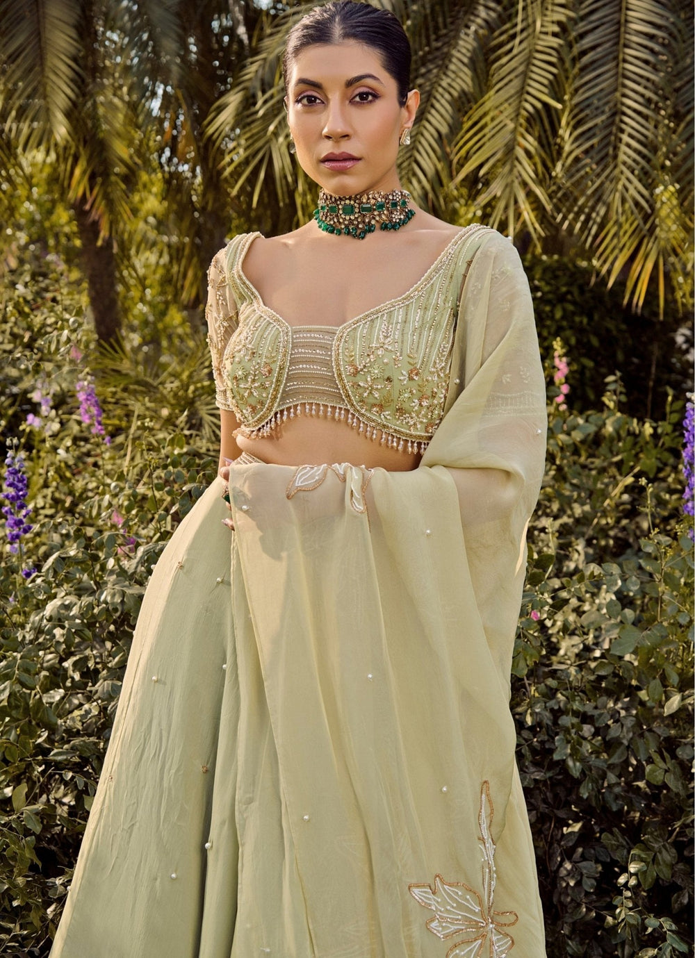 Pastel Green Embroidered Lehenga Set Parul Gandhi - Fabilicious Fashion
