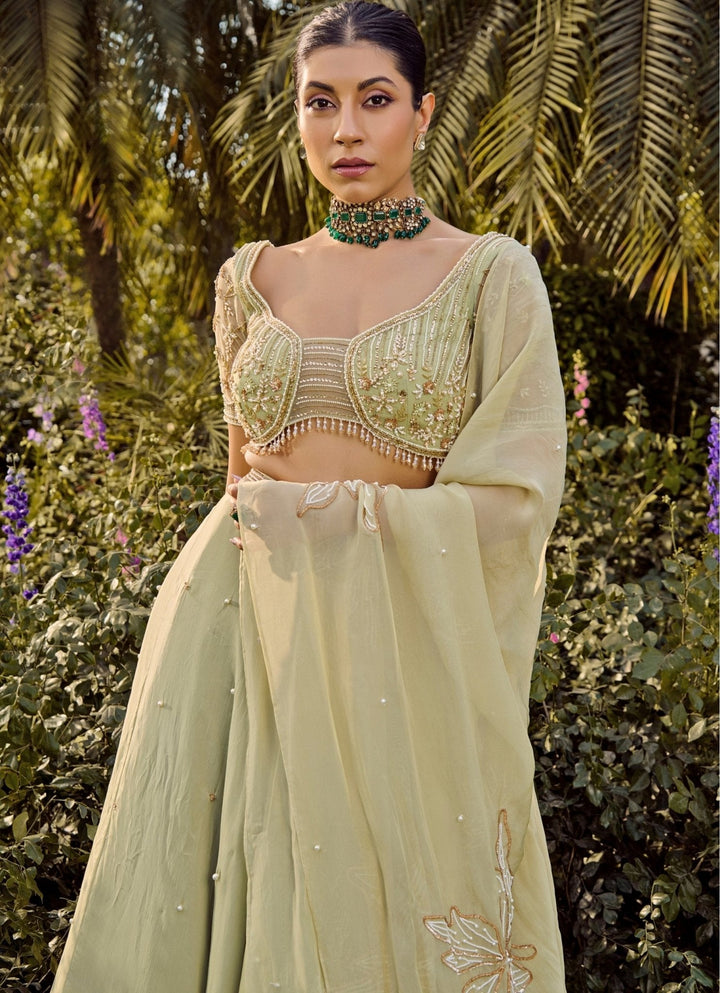 Pastel Green Embroidered Lehenga Set Parul Gandhi - Fabilicious Fashion