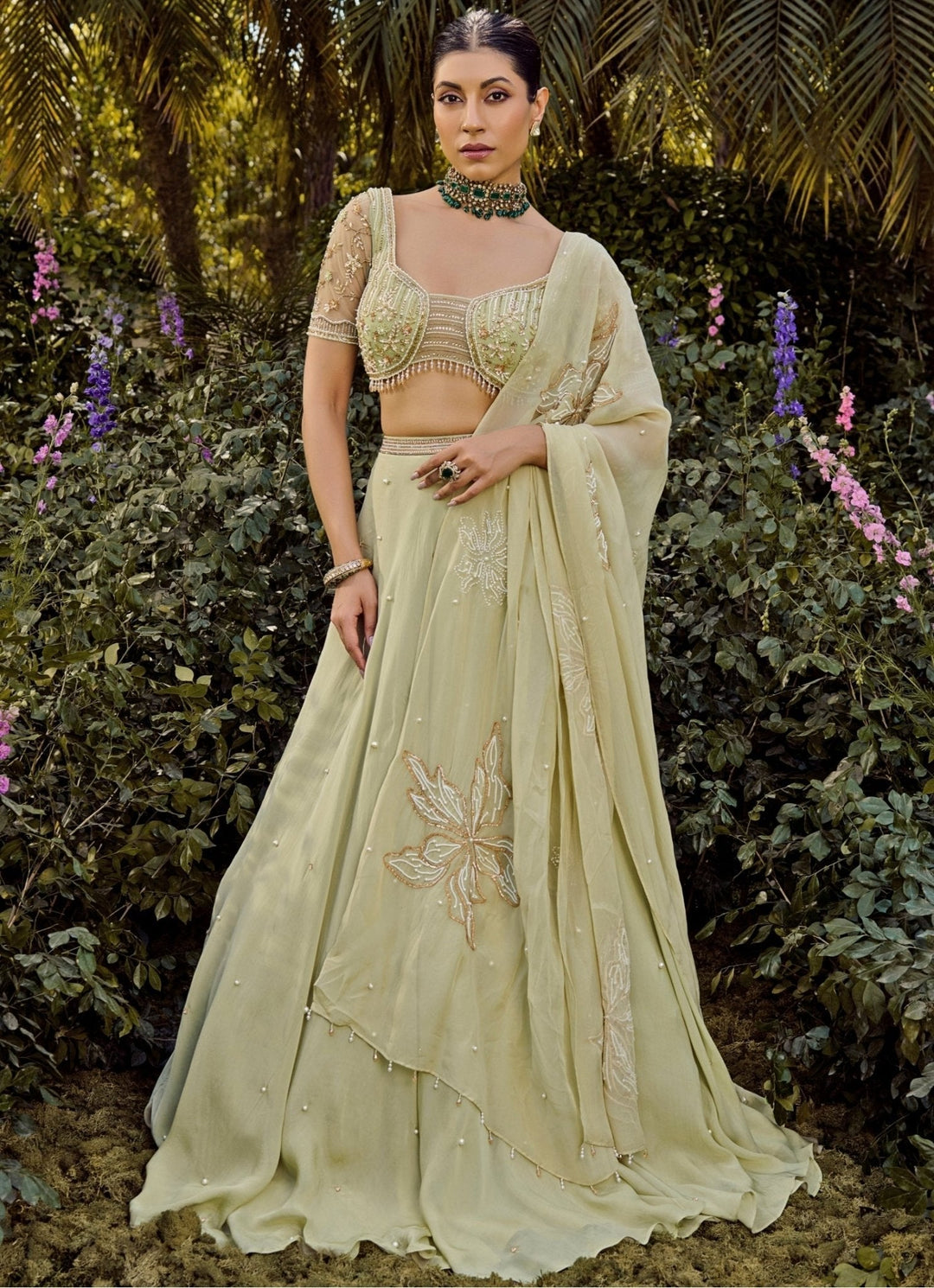 Pastel Green Embroidered Lehenga Set Parul Gandhi - Fabilicious Fashion
