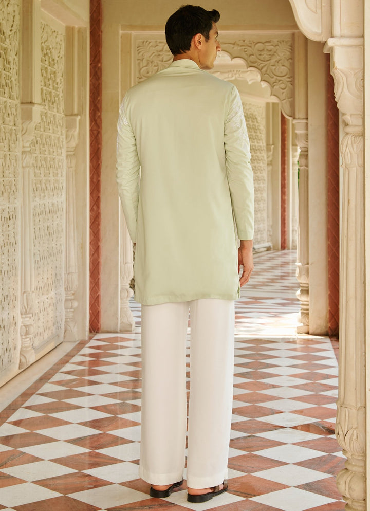 Pastel Green Embroidered Silk Kurta Set Contrast By Parth - Fabilicious Fashion