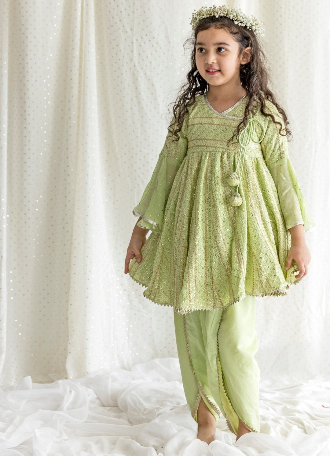 Chotibuti Pastel Green Georgette Chikankari Kurta Dhoti SetFabilicious Fashion