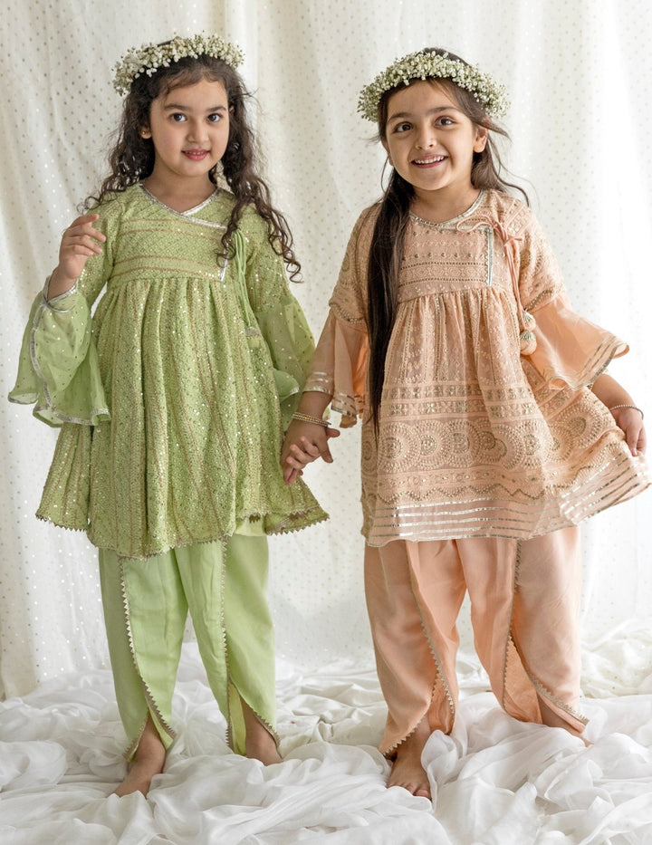 Chotibuti Pastel Green Georgette Chikankari Kurta Dhoti SetFabilicious Fashion
