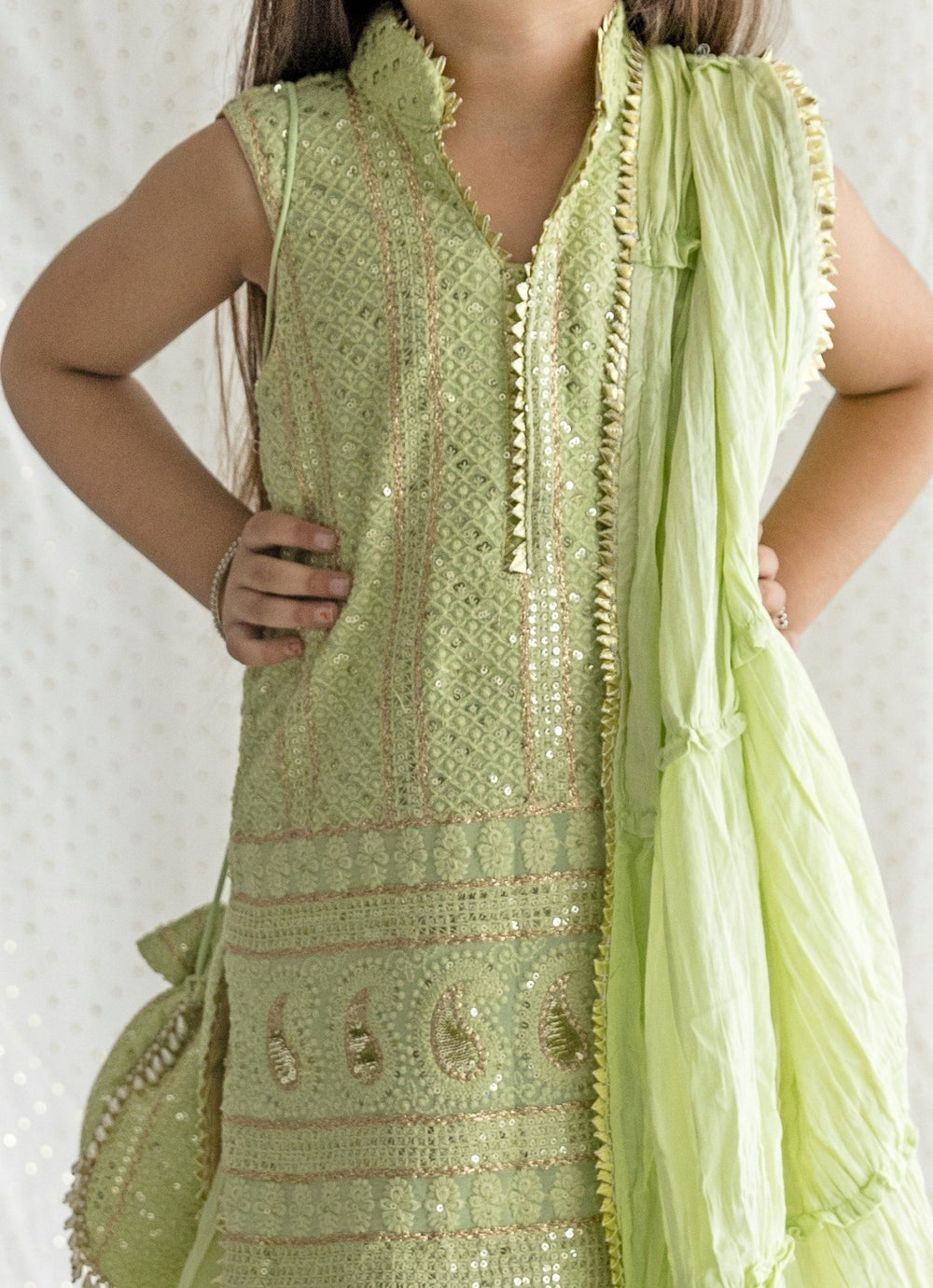 Pastel Green Georgette Chikankari Kurta Sharara Set Chotibuti - Fabilicious Fashion