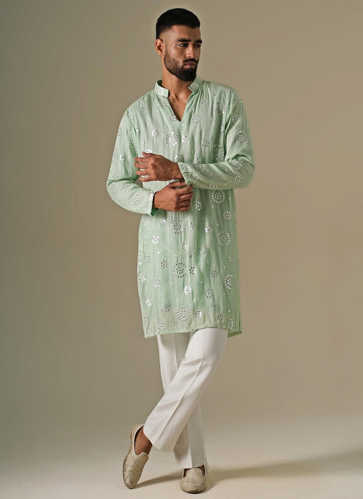 Darzi House Pastel Green Georgette Mirror Kurta SetFabilicious Fashion