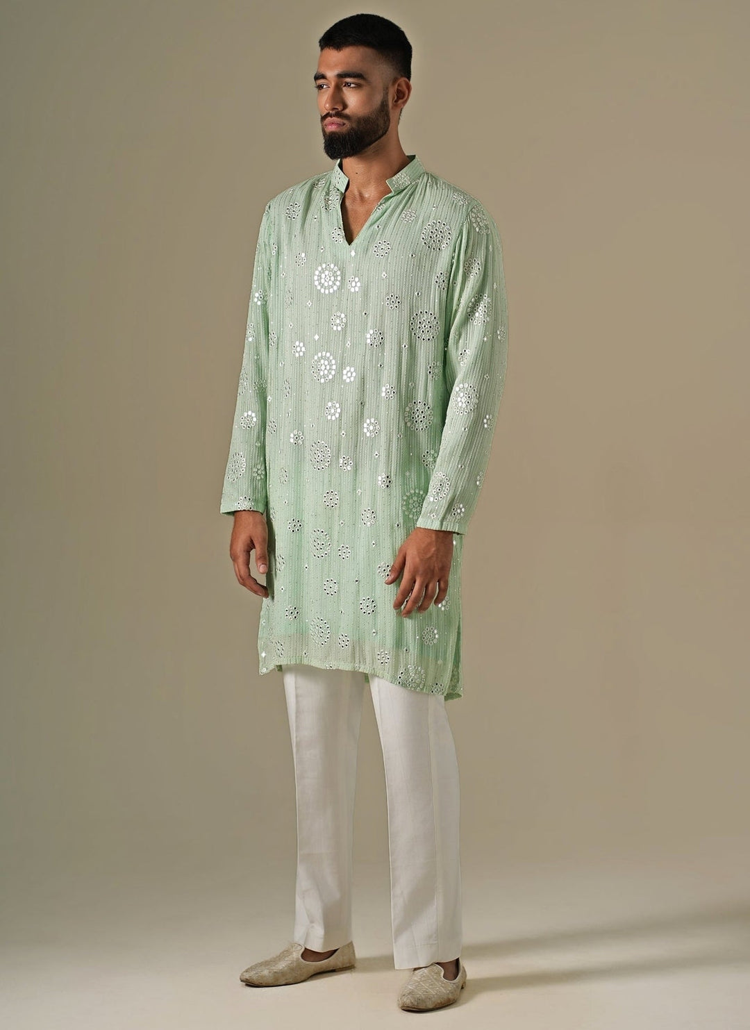 Darzi House Pastel Green Georgette Mirror Kurta SetFabilicious Fashion