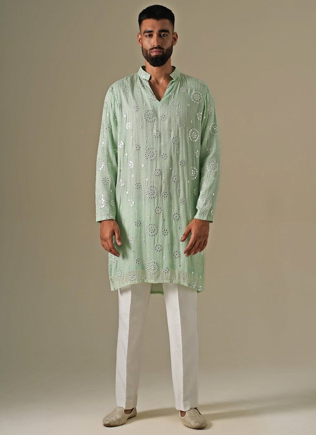 Darzi House Pastel Green Georgette Mirror Kurta SetFabilicious Fashion