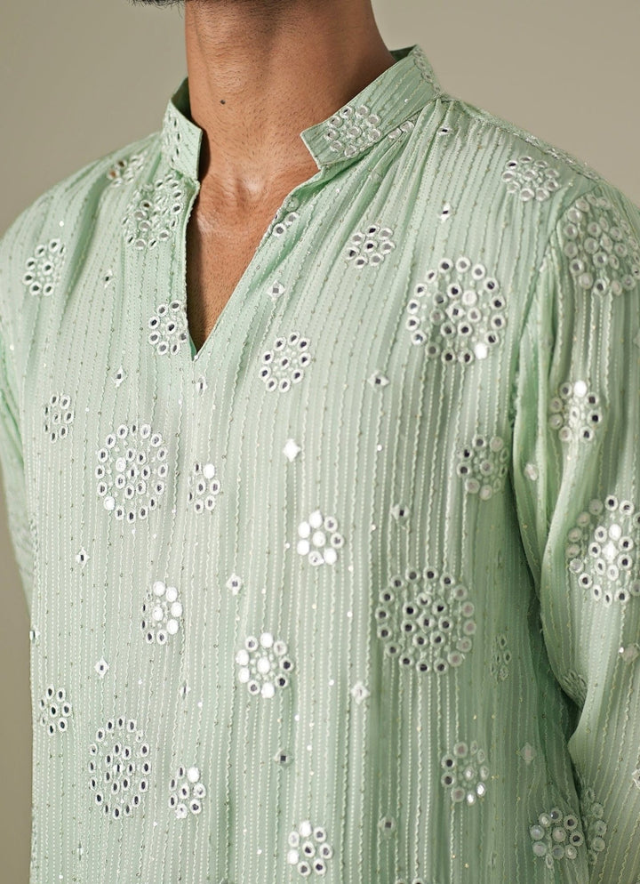 Darzi House Pastel Green Georgette Mirror Kurta SetFabilicious Fashion
