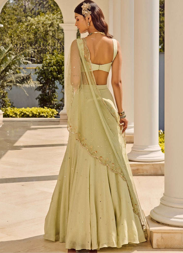 Pastel Green Georgette Skirt Saree Parul Gandhi - Fabilicious Fashion