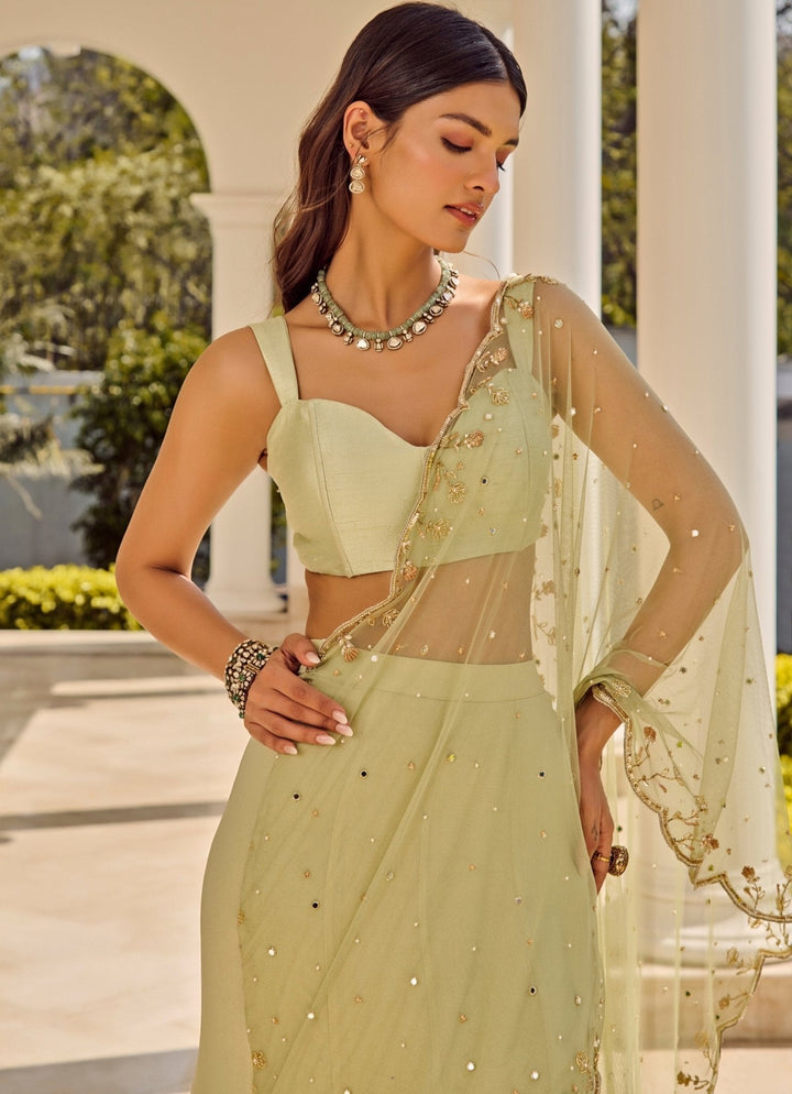 Pastel Green Georgette Skirt Saree Parul Gandhi - Fabilicious Fashion