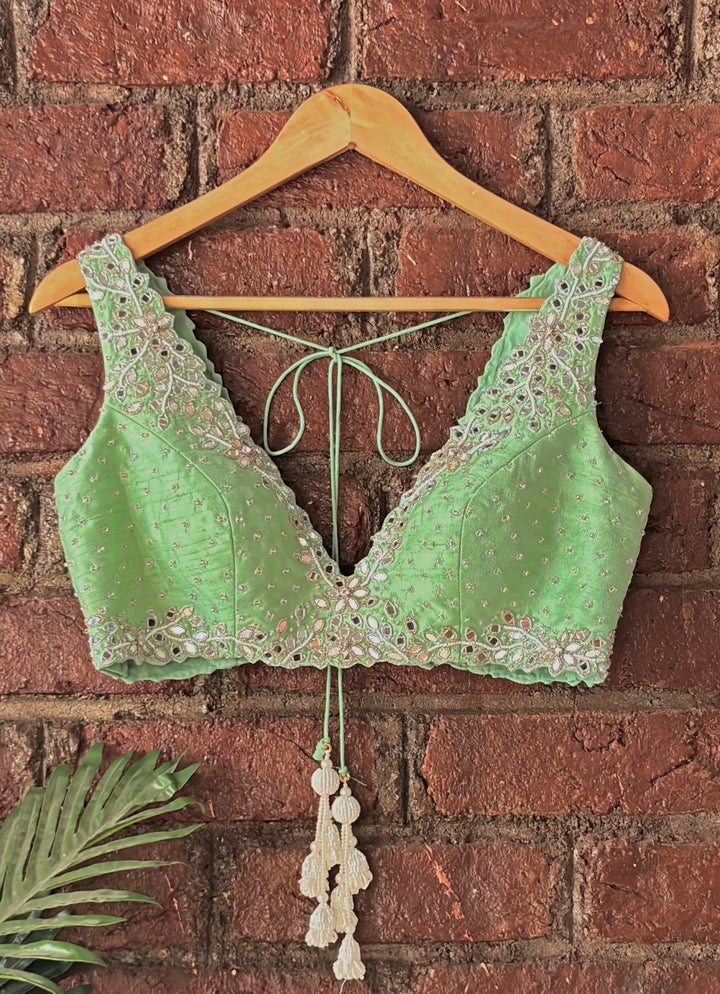 Pastel Green Gota Embroidered Georgette Lehenga Set Priti Sahni - Fabilicious Fashion