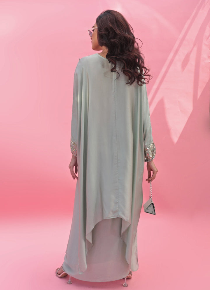 Pastel Green Hand Embroidered Kaftan Skirt Set Prahnaaya - Fabilicious Fashion
