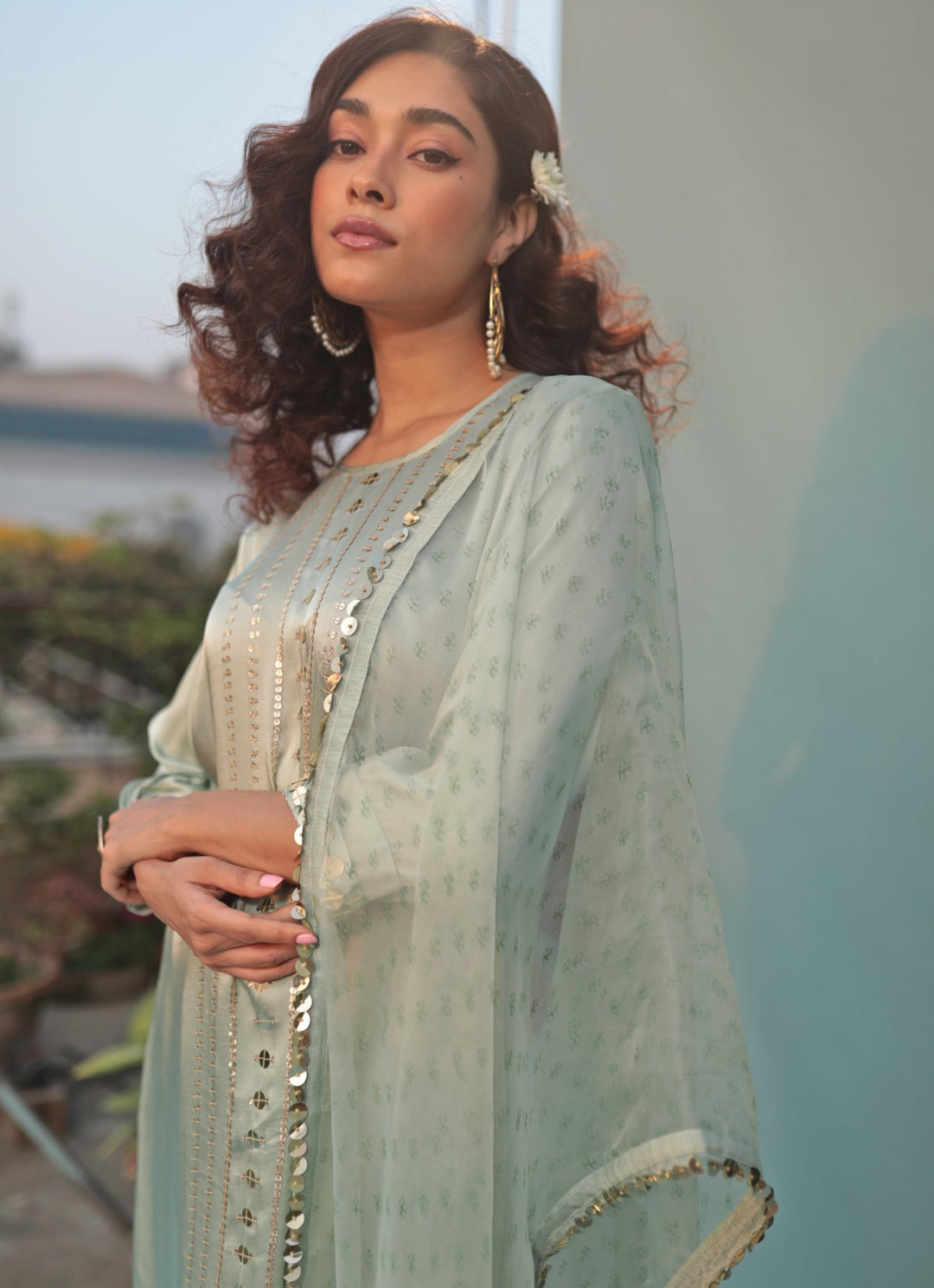 Pastel Green Hand - Embroidered Kurta Pant Set Prahnaaya - Fabilicious Fashion