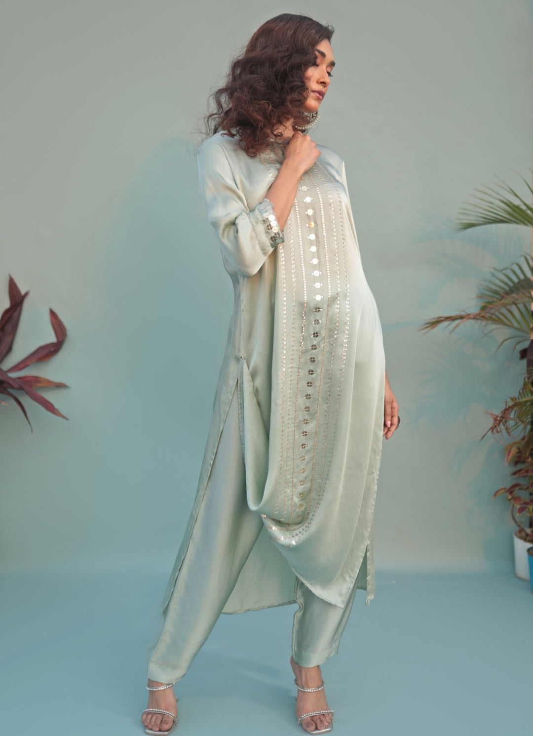 Pastel Green Hand - Embroidered Kurta Pant Set Prahnaaya - Fabilicious Fashion