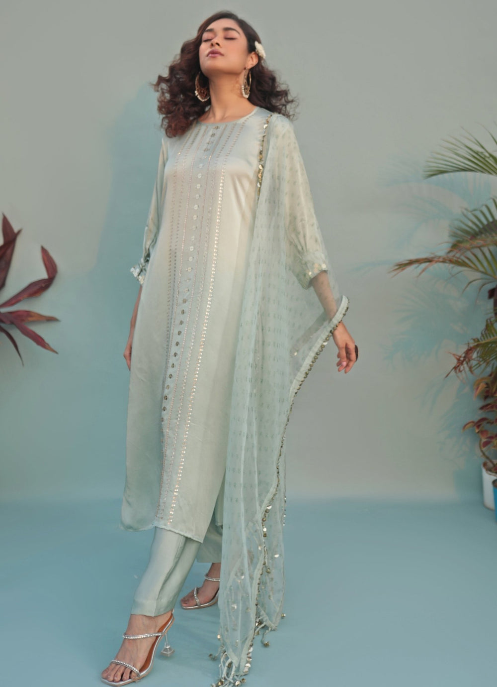Pastel Green Hand - Embroidered Kurta Pant Set Prahnaaya - Fabilicious Fashion