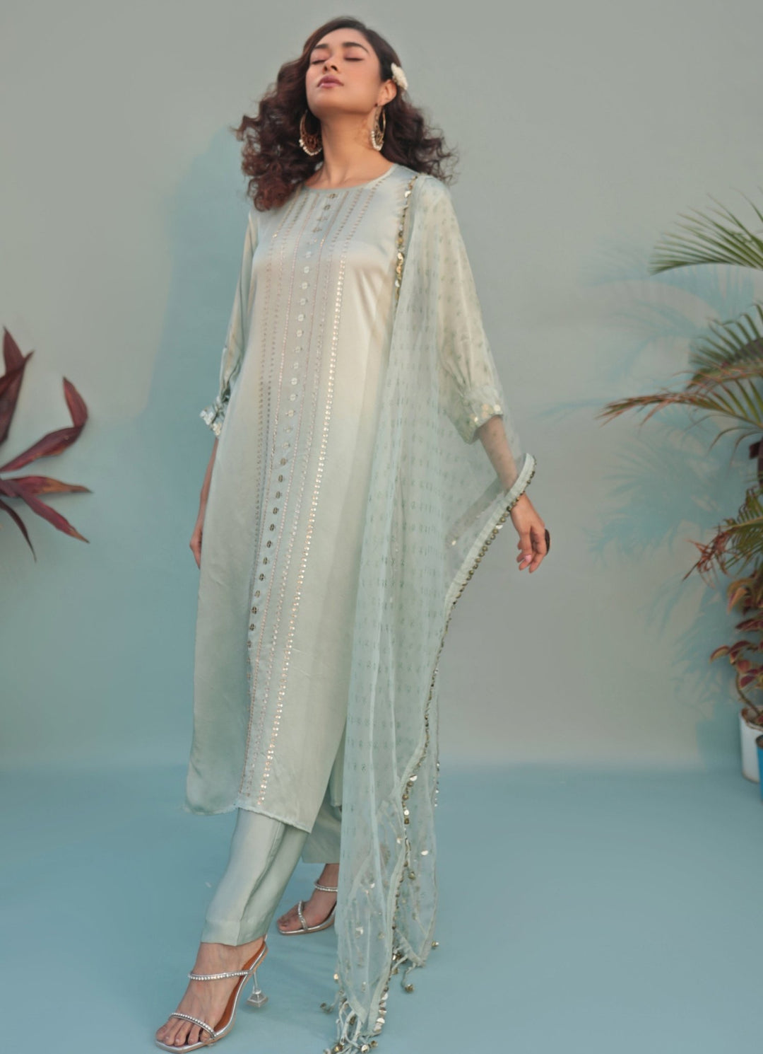 Pastel Green Hand - Embroidered Kurta Pant Set Prahnaaya - Fabilicious Fashion