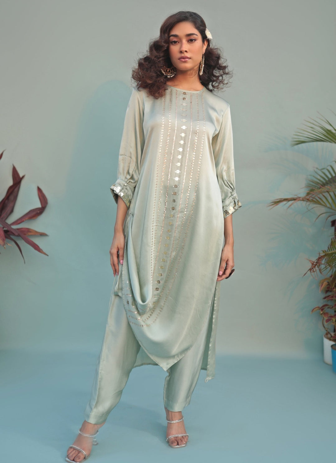 Pastel Green Hand - Embroidered Kurta Set Prahnaaya - Fabilicious Fashion