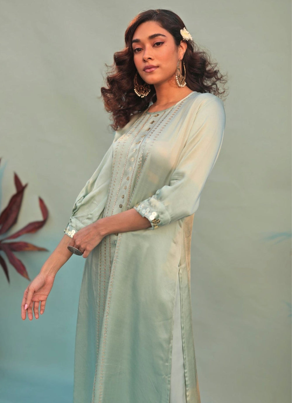 Pastel Green Hand - Embroidered Kurta Set Prahnaaya - Fabilicious Fashion