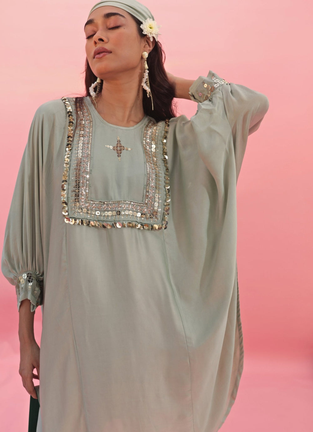 Pastel Green Hand Embroidered Satin Kurta Pant Set Prahnaaya - Fabilicious Fashion