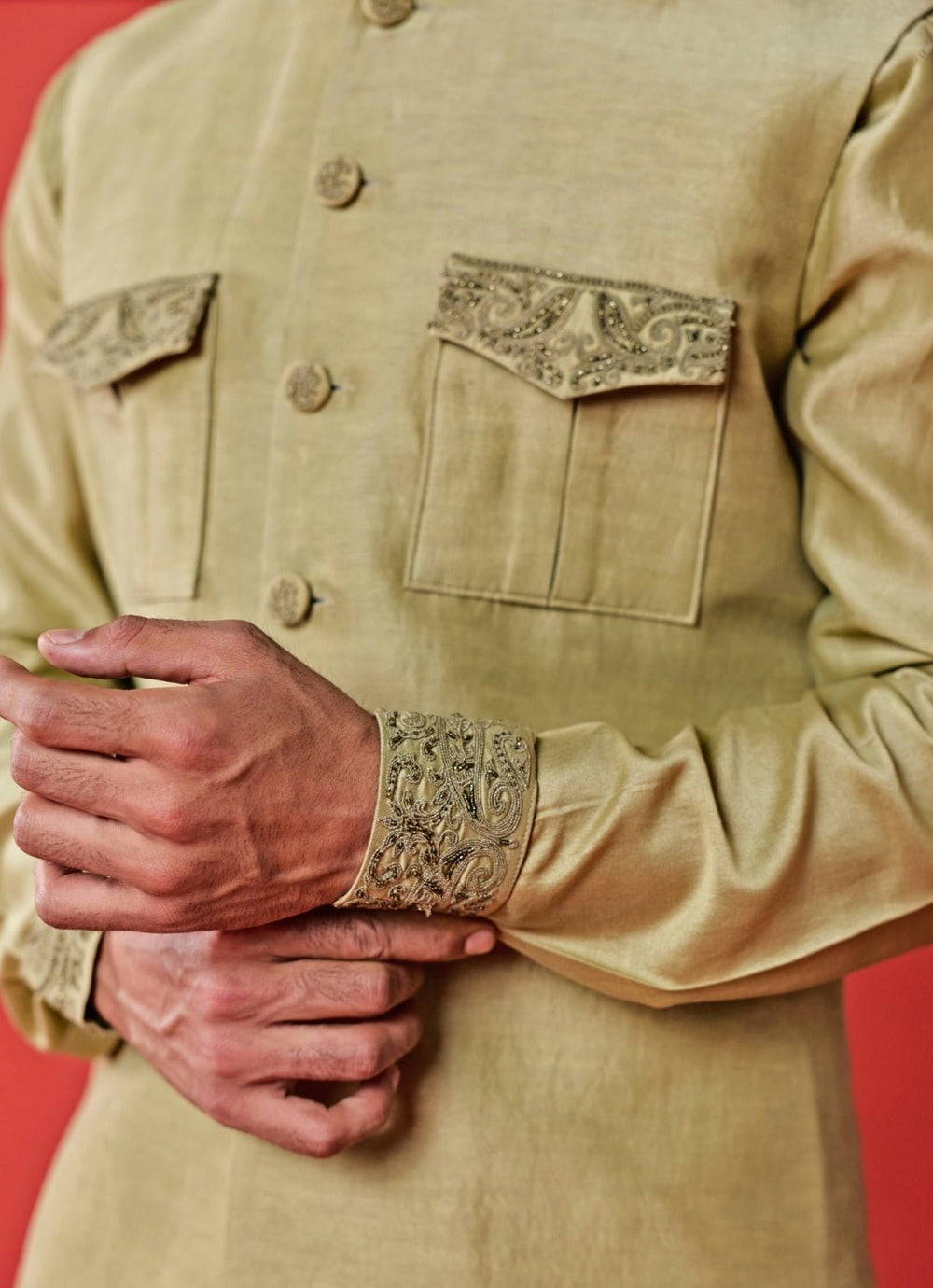 Studio Bagechaa - Men Pastel Green Linen Satin Nehru Jacket SetFabilicious Fashion