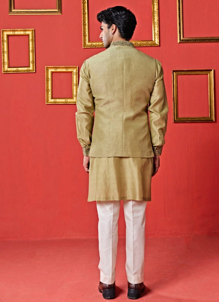 Studio Bagechaa - Men Pastel Green Linen Satin Nehru Jacket SetFabilicious Fashion