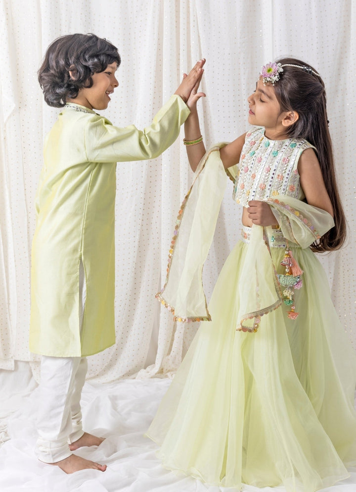 Pastel Green Organza Kurta Set Chotibuti - Fabilicious Fashion