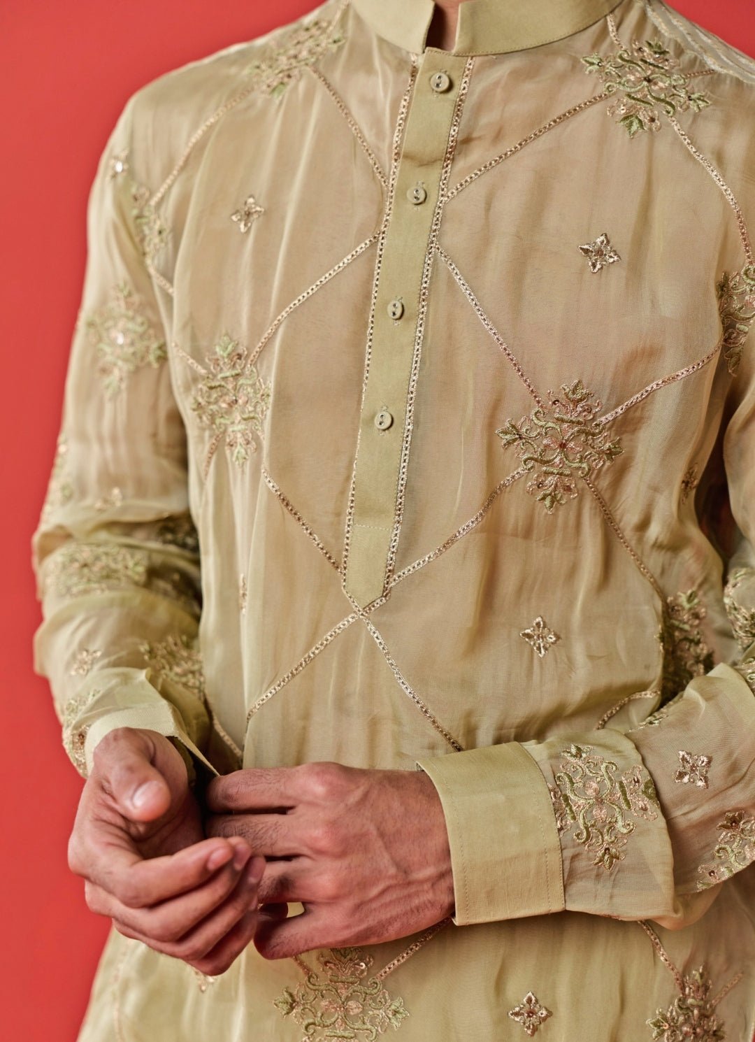 Studio Bagechaa - Men Pastel Green Organza Kurta SetFabilicious Fashion