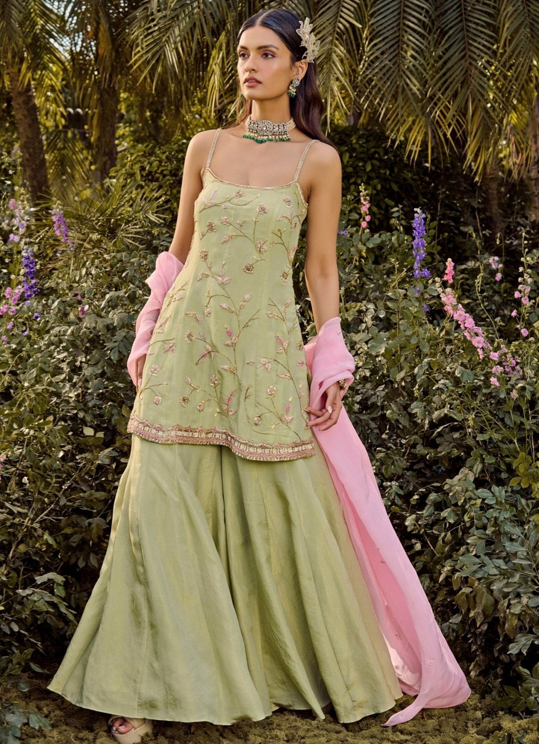Pastel Green Organza Kurta Sharara Set Parul Gandhi - Fabilicious Fashion