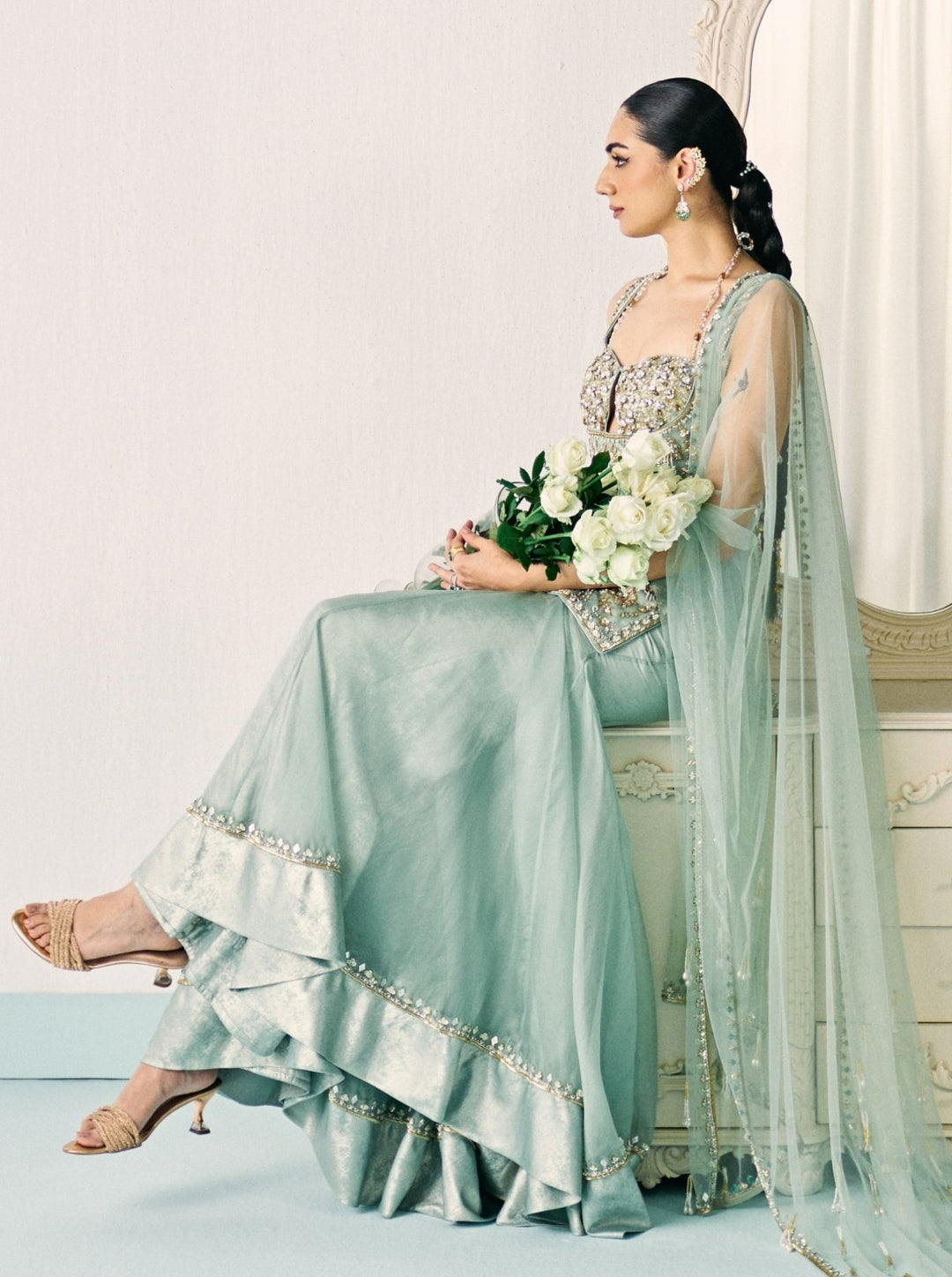 Pastel Green Organza Kurta Sharara Set