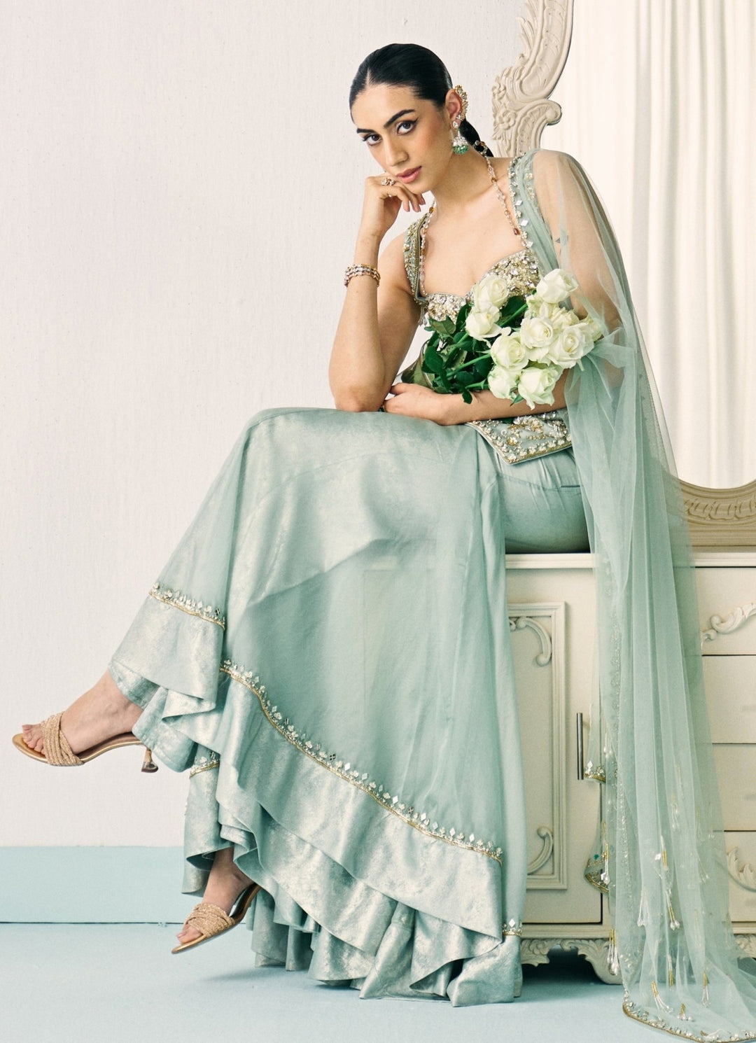 Sanya Gulati Pastel Green Organza Kurta Sharara SetFabilicious Fashion