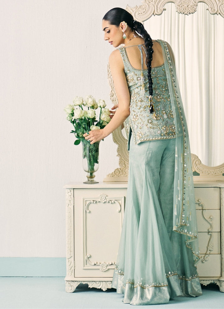 Sanya Gulati Pastel Green Organza Kurta Sharara SetFabilicious Fashion