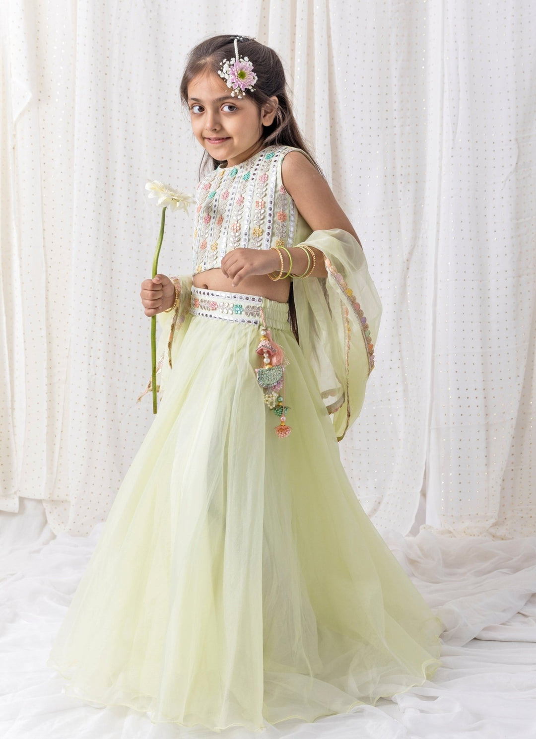 Pastel Green Organza Lehenga Set Chotibuti - Fabilicious Fashion
