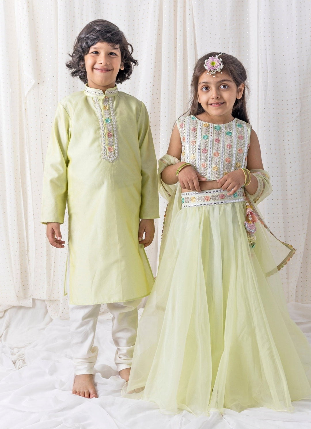 Pastel Green Organza Lehenga Set Chotibuti - Fabilicious Fashion