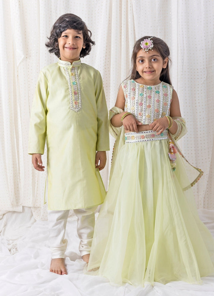 Pastel Green Organza Lehenga Set Chotibuti - Fabilicious Fashion