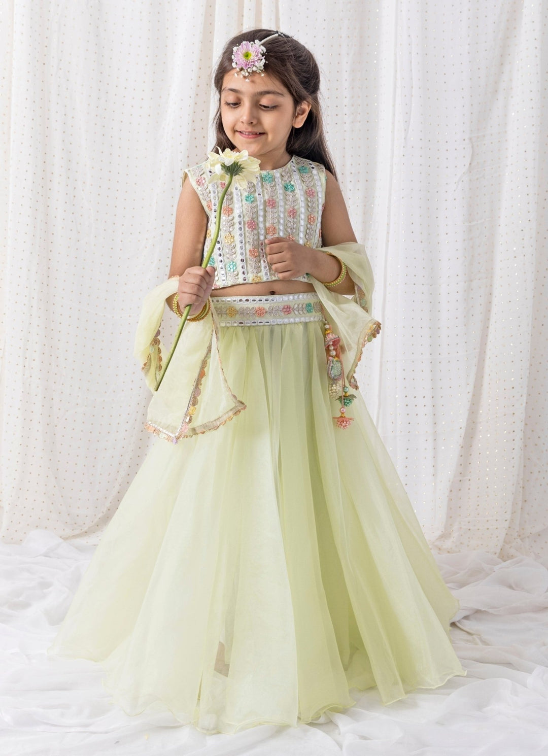 Pastel Green Organza Lehenga Set Chotibuti - Fabilicious Fashion