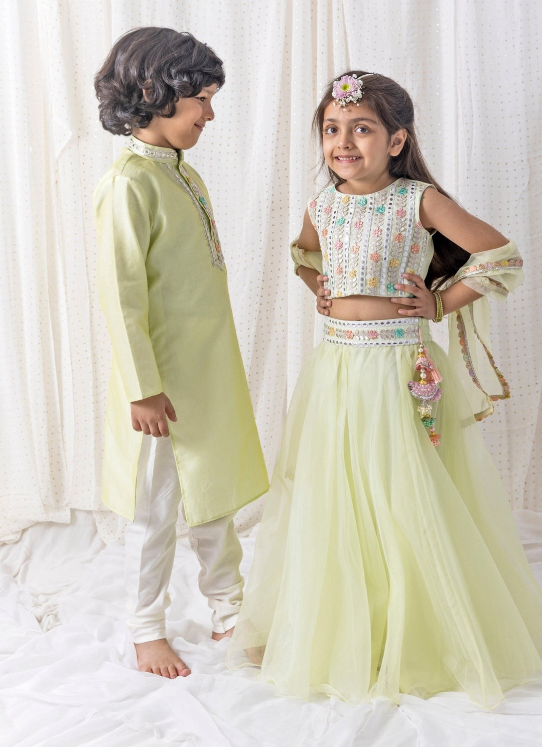 Pastel Green Organza Lehenga Set Chotibuti - Fabilicious Fashion