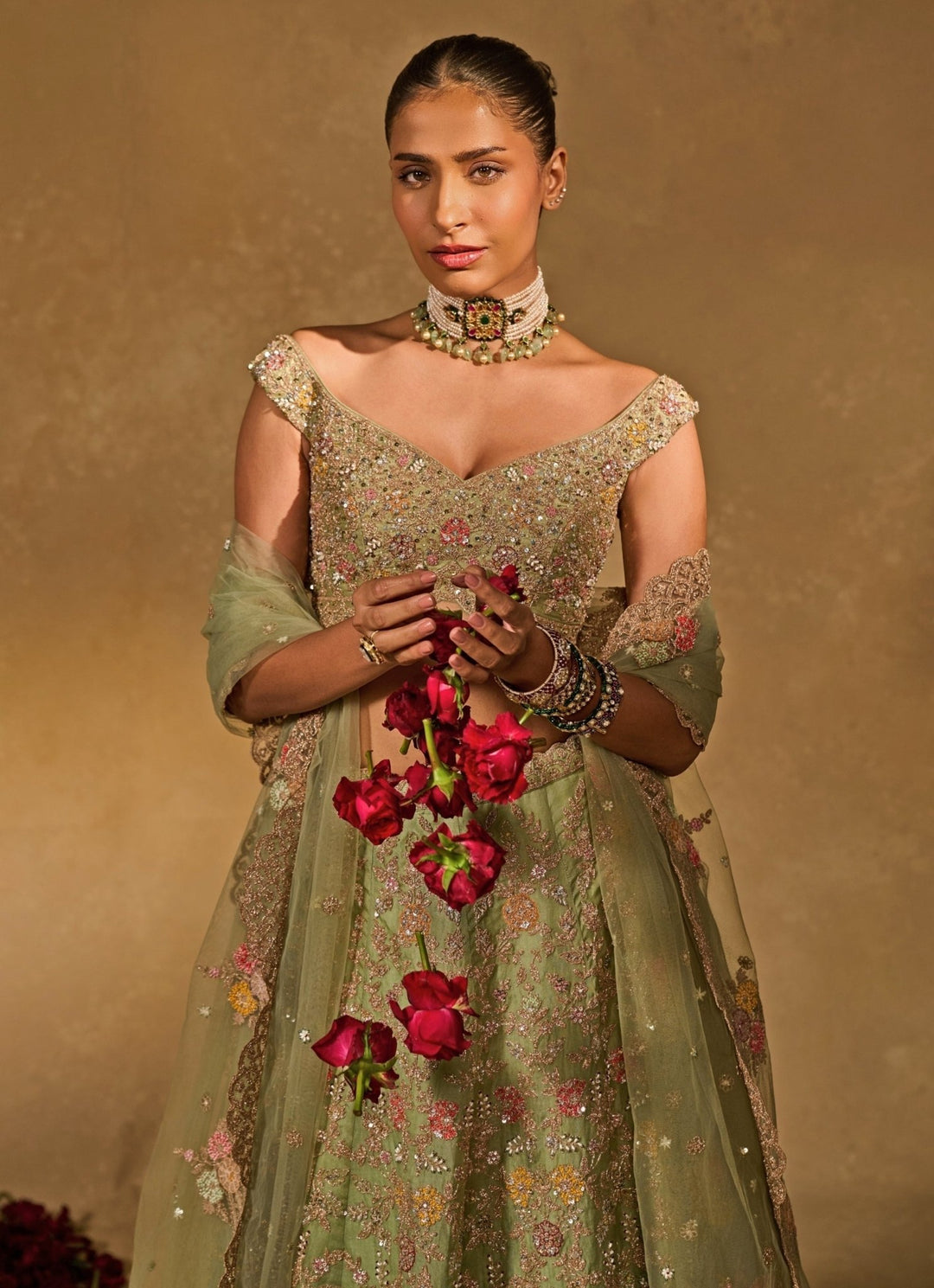 Chamee and Palak Pastel Green Organza LehengaFabilicious Fashion