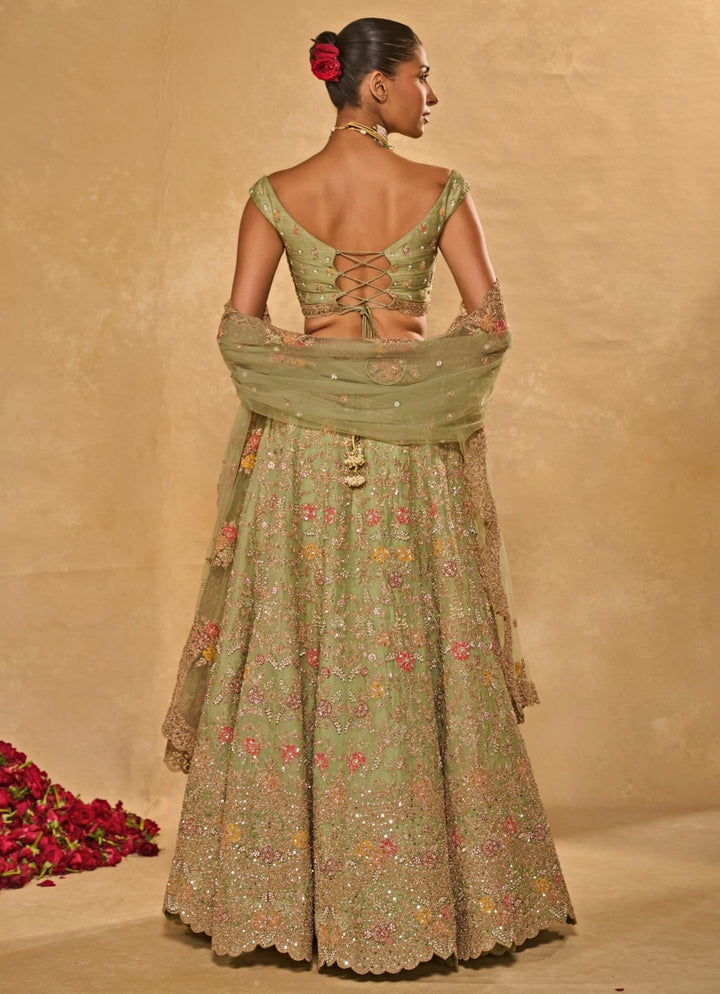 Chamee and Palak Pastel Green Organza LehengaFabilicious Fashion