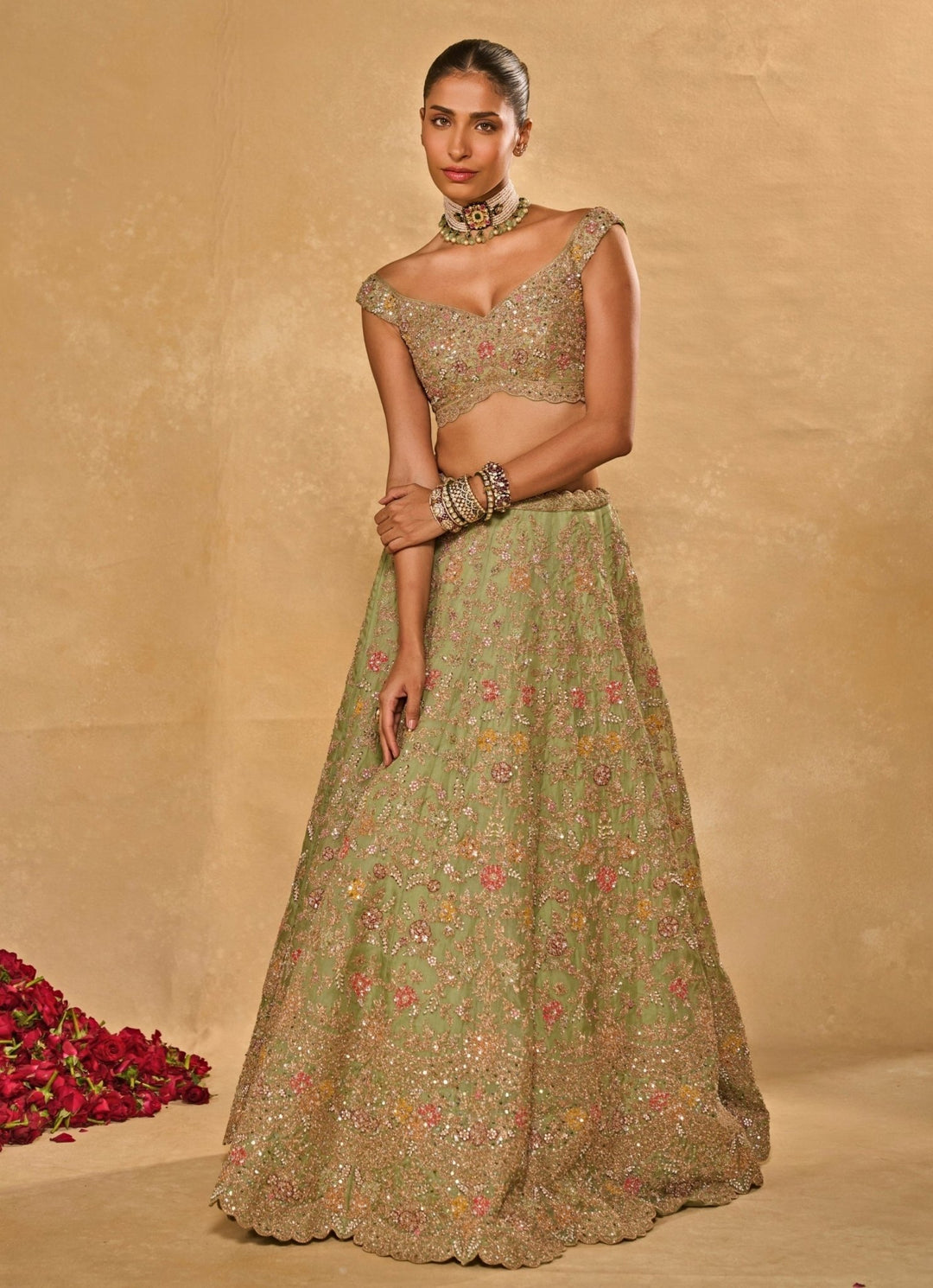 Chamee and Palak Pastel Green Organza LehengaFabilicious Fashion